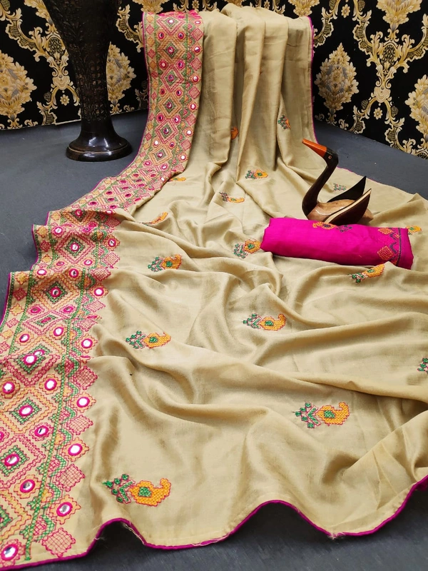 🧶Saree Fabric: Nakoda Vichitra🧶Blouse: Separate Blouse Piece🧶Blouse Fabric: Banglory🧶Work : Mirror work🧶Multipack: Single🧶Sizes:Free Size (Saree Length Size: 5.5 m, 🧶Blouse Length Size: 0.8 m)💰