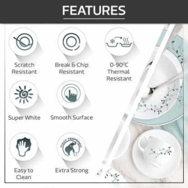 KTART Pack of 36 Plastic DINNER SET(36 PCS) Dinner SetMade of: PlasticSales Package: 6 Full Plates, 6 small plates, 12 Veg Bowls, 2 Serving Spoons, 6 Spoons, 3 Serving Bowls with Air tight LidsPack of: 36Microwave SafeDiameter: 10 inch7 Days Return Policy, No questions asked.