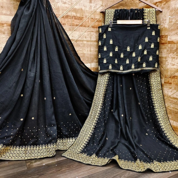 *🤩New Arrivals Supar Hit Desinar sarees🤩**New Traditional c pallu Nakoda *Fabric Details - Vichitra Silk Saree**Work:- Embroidery Jari Threads Work Saree With Stone Work**Blouse:- Vichitra Silk With Embroidery Work Blouse With Stone Work* *(Ton To Ton)* Colours : 8 Trendy Colour*Cut - 6.30Premium Quality 😍Book Your Orders 📦*Get Advance Level Of Service*