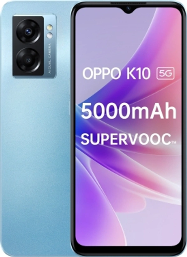 OPPO K10 5G (Ocean Blue, 128 GB)Color: Midnight Black, Ocean BlueRAM: 6 GB, 8 GB6 GB RAM | 128 GB ROM | Expandable Upto 1 TB16.66 cm (6.56 inch) HD+ Display48MP + 2MP | 8MP Front Camera5000 mAh Lithium Ion Polymer BatteryMediatek Dimensity 810 Processor7 Days Replacement Policy, No questions asked.