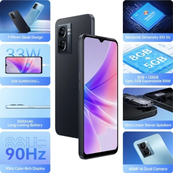 OPPO K10 5G (Midnight Black, 128 GB)Color: Midnight Black, Ocean BlueRAM: 6 GB, 8 GB8 GB RAM | 128 GB ROM | Expandable Upto 1 TB16.66 cm (6.56 inch) HD+ Display48MP + 2MP | 8MP Front Camera5000 mAh Lithium Ion Polymer BatteryMediatek Dimensity 810 Processor7 Days Replacement Policy, No questions asked.