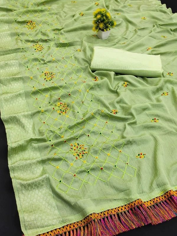 CATLOUGE – * NAKODA MINAKSHI*🌹Saree Fabric –chinon patta silk daid palen 5.40 Mtr*job@__ Embroidery & Border 🌹Blouse Fabric – Bangalori Silk 0.8 Mtr (Unstich) **🌹FULL STOCK READY*🌹SINGLE PCS READY🌹FULL SET READY😍Believe in Good Quality Product😍