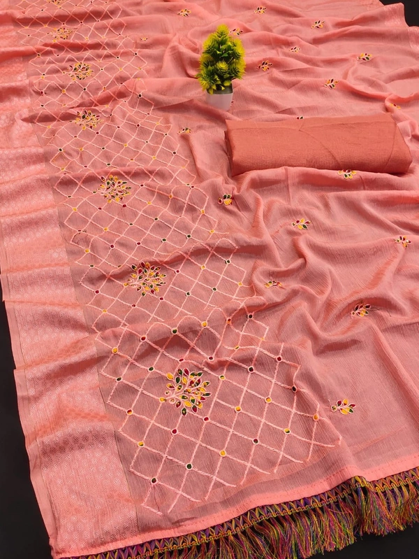 CATLOUGE – * NAKODA MINAKSHI*🌹Saree Fabric –chinon patta silk daid palen 5.40 Mtr*job@__ Embroidery & Border 🌹Blouse Fabric – Bangalori Silk 0.8 Mtr (Unstich) **🌹FULL STOCK READY*🌹SINGLE PCS READY🌹FULL SET READY😍Believe in Good Quality Product😍