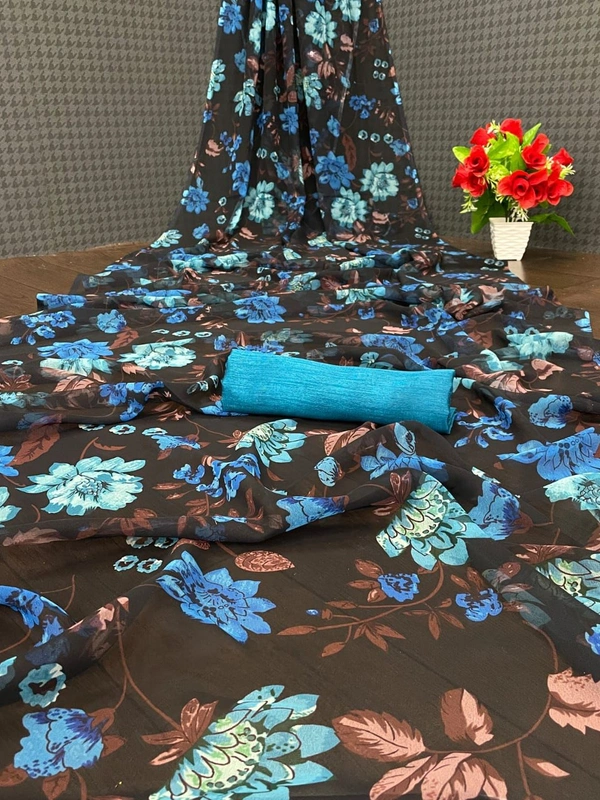 🌈 *Georgette With Beautiful Digital Printed Saree*🌈 *Banglory Silk In Contrast Colour Blouse*📍 _*Blouse Unstitched*_      💸 💸🧍🏻 *Once Give Opportunity, Coustomer Satisfaction Is Our Goal*