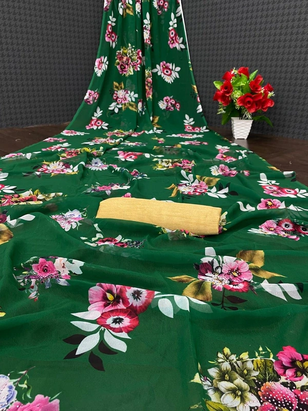 🌈 *Georgette With Beautiful Digital Printed Saree*🌈 *Banglory Silk In Contrast Colour Blouse*📍 _*Blouse Unstitched*_      💸 💸🧍🏻 *Once Give Opportunity, Coustomer Satisfaction Is Our Goal*