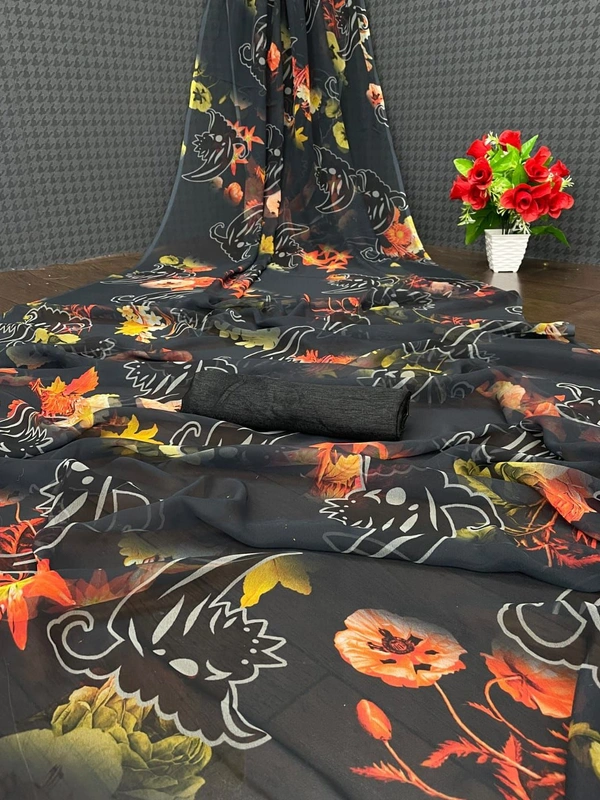 π *Georgette With Beautiful Digital Printed Saree*π *Banglory Silk In Contrast Colour Blouse*π _*Blouse Unstitched*_ πΈ πΈπ§π» *Once Give Opportunity, Coustomer Satisfaction Is Our Goal*