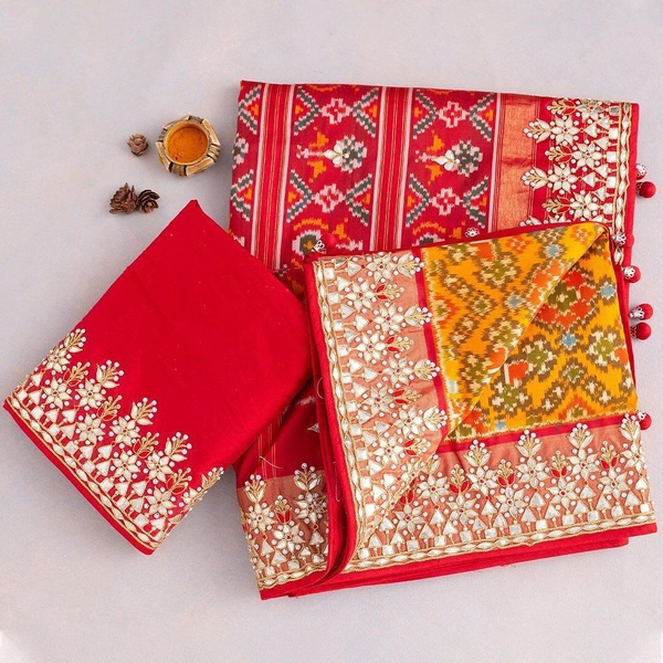 π§΅ *SAREE :- Heavy Vichitra Silk With Beautiful Patola Digital Print And Embroidery Gota Patti + Sequence On Border Work*π§΅ *BLOUSE :- Banglory Silk With Same As Saree Border Design On Blouse Sleeves Work*π¨ _*NOTE :- Blouse Unstitched*_ * πΈπ§π» *Once Give Opportunity, Coustomer Satisfaction Is Our Goal* - 2
