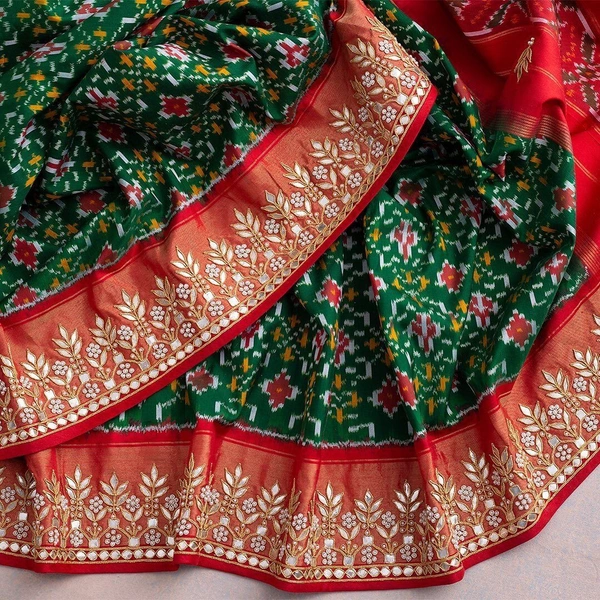 π§΅ *SAREE :- Heavy Vichitra Silk With Beautiful Patola Digital Print And Embroidery Gota Patti + Sequence On Border Work*π§΅ *BLOUSE :- Banglory Silk With Same As Saree Border Design On Blouse Sleeves Work*π¨ _*NOTE :- Blouse Unstitched*_ * πΈπ§π» *Once Give Opportunity, Coustomer Satisfaction Is Our Goal*