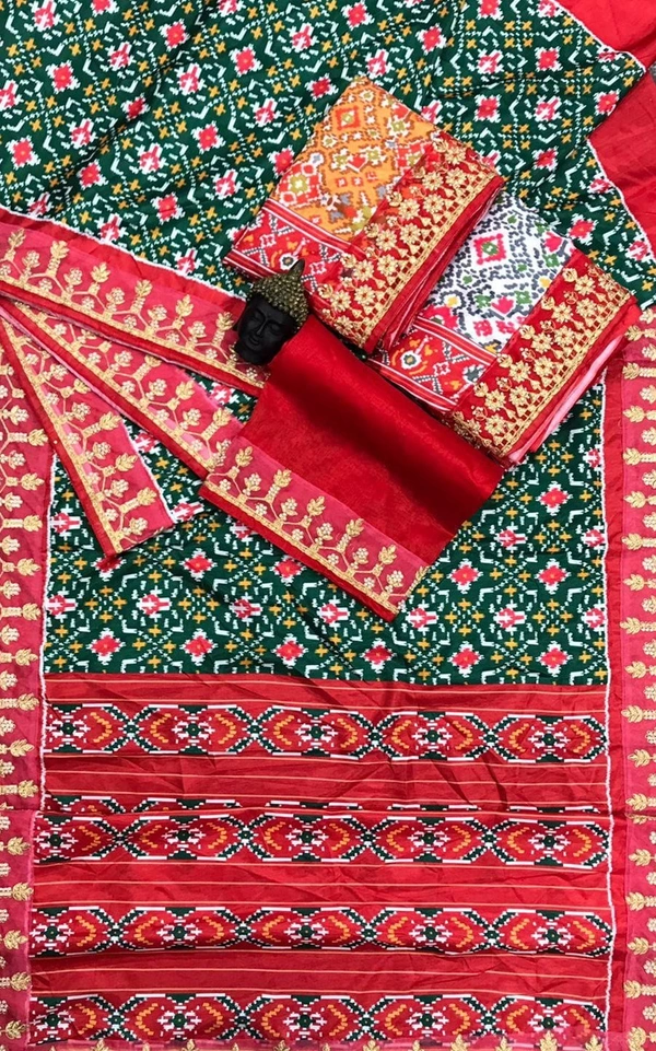 π§΅ *SAREE :- Heavy Vichitra Silk With Beautiful Patola Digital Print And Embroidery Gota Patti + Sequence On Border Work*π§΅ *BLOUSE :- Banglory Silk With Same As Saree Border Design On Blouse Sleeves Work*π¨ _*NOTE :- Blouse Unstitched*_ * πΈπ§π» *Once Give Opportunity, Coustomer Satisfaction Is Our Goal* - 3