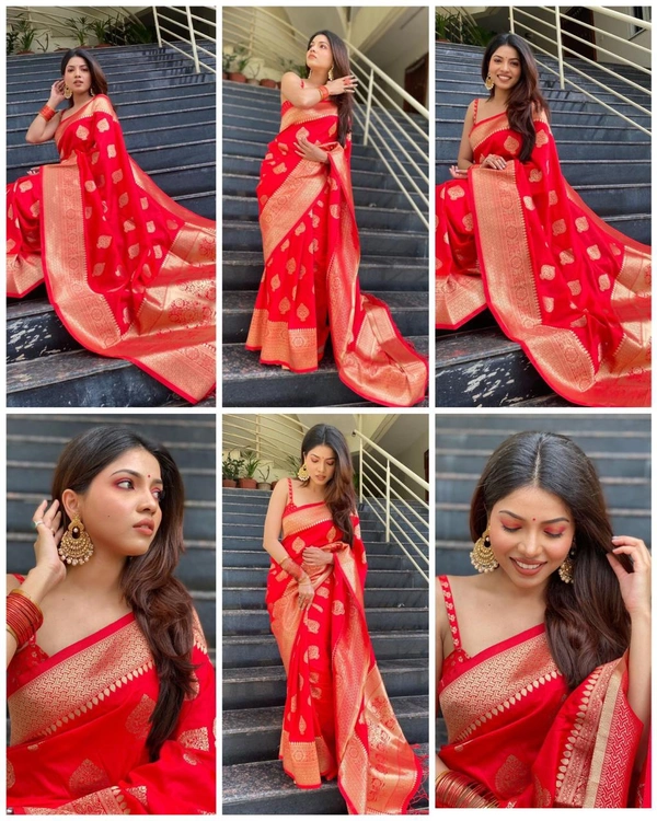π *BRAND :- SHREE NAKODA ENTERPRISE CREATION* π *FABRIC : SOFT LICHI SILK CLOTH.**DESIGN : BEAUTIFUL RICH PALLU & JACQUARD WORK ON ALL OVER THE SAREE.**BLOUSE : CONTRAST EXCLUSIVE JACQUARD BORDER.* π -* π β‘οΈ *100% BEST QUALITY* β¬
οΈπ *Once Give Opportunity , Coustomer Satisfaction Is Our Goal*