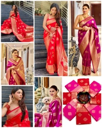 π *BRAND :- SHREE NAKODA ENTERPRISE CREATION* π *FABRIC : SOFT LICHI SILK CLOTH.**DESIGN : BEAUTIFUL RICH PALLU & JACQUARD WORK ON ALL OVER THE SAREE.**BLOUSE : CONTRAST EXCLUSIVE JACQUARD BORDER.* * π β‘οΈ *100% BEST QUALITY* β¬
οΈπ *Once Give Opportunity , Coustomer Satisfaction Is Our Goal*