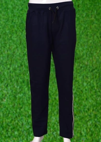 *Human Sparsh Track Pants - Navy Blue*Have the feel of Authority and Calmness at the same time when wearing the Navy Blue Colour.Whether you want to run, relax or sleep, these track pants would be a great choice for you.Design: Solid Colour with Stripes on the sidesPockets: Double Side Pockets with Zip and a Back PocketWaist: It has the elasticated waistband with drawstringsFit: Re - M