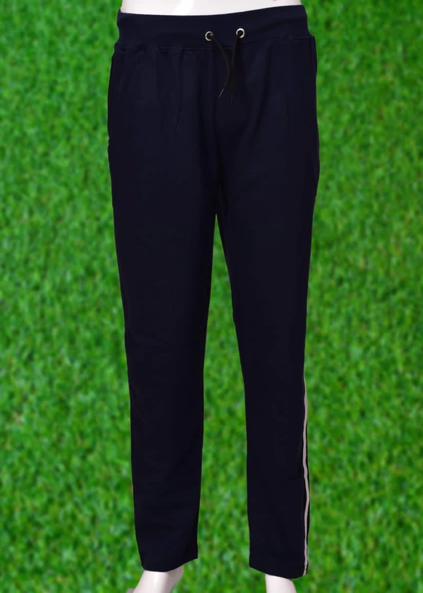 *Human Sparsh Track Pants - Navy Blue*Have the feel of Authority and Calmness at the same time when wearing the Navy Blue Colour.Whether you want to run, relax or sleep, these track pants would be a great choice for you.Design: Solid Colour with Stripes on the sidesPockets: Double Side Pockets with Zip and a Back PocketWaist: It has the elasticated waistband with drawstringsFit: Re - M