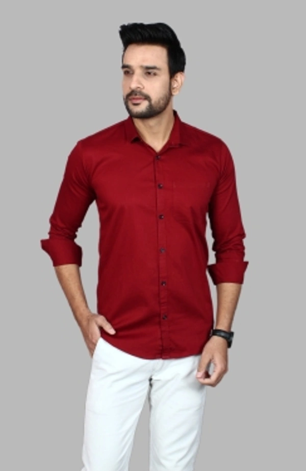 Liza Martin Men Solid Casual Red ShirtColor: Blue, Cream, Light Blue, Light Green, Maroon, RedSize: M, L, XL, XXLFabric: Cotton BlendRegular Fit, Full SleeveCollar Type: SlimPattern: SolidSet of 110 Days Return Policy, No questions asked. - L
