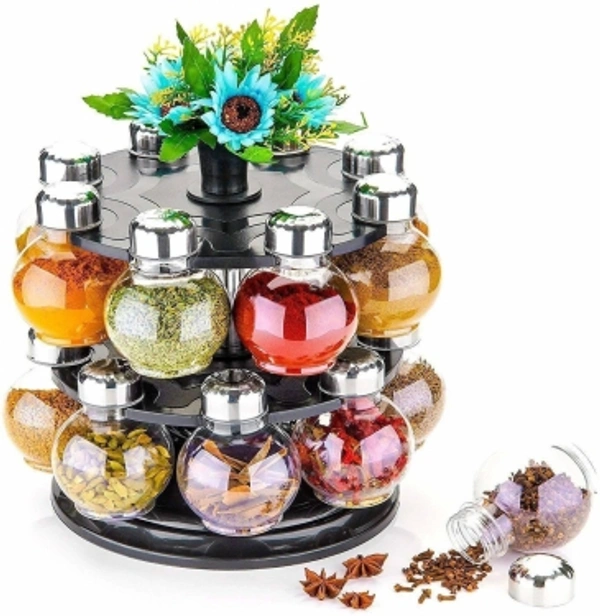 Plastic Big Revolving Spice Rack 16in1/Masala Rack 16 Piece Spice Set (Plastic) 1 Piece Spice SetSales Package :1 condiment setPack of :1Color :Clear, SteelMaterial :PlasticModel Number :360Ã?Â° Revolving Spice Rack Masala Rack Spice Box Masala Box Masala Container (1 Stand,16 Plastic Bottles With Steel Cap) Set 16 Piece Spice Set (Plastic)_sp1Model Name :Plastic Big Revolving Spic