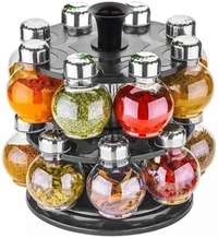 Plastic Big Revolving Spice Rack 16in1/Masala Rack 16 Piece Spice Set (Plastic) 1 Piece Spice SetSales Package :1 condiment setPack of :1Color :Clear, SteelMaterial :PlasticModel Number :360�° Revolving Spice Rack Masala Rack Spice Box Masala Box Masala Container (1 Stand,16 Plastic Bottles With Steel Cap) Set 16 Piece Spice Set (Plastic)_sp1Model Name :Plastic Big Revolving Spic