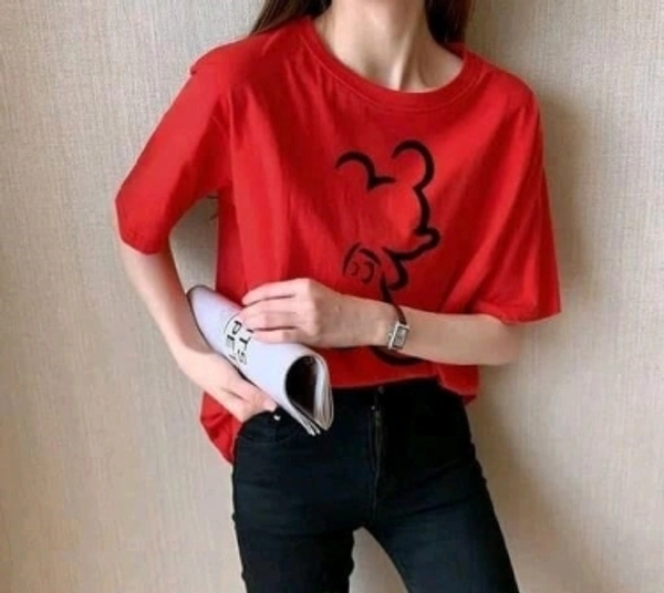 Casual Printed Women Blue TopColor: Black, Maroon, Musatrd, Navy Blue, Red, WhiteSize: S, M, L, XLColor Code :Navy BlueStyle Code :KE8149-Red MickeySize :LFabric :Cotton BlendOccasion :CasualNeck :Round NeckPattern :Printed7 Days Return Policy, No questions asked. - Red, S