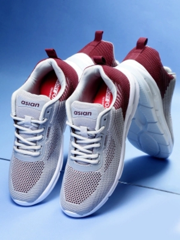 asian Delta-14 sports shoes for men | Latest Stylish Casual sport shoes for men | running shoes for boys | Lace up Lightweight grey shoes for running, walking, gym, trekking, hiking & party Running Shoes For MenColour: Grey, Maroon1.2 inch Heel HeightOuter Material: FabricInner Material: Soft breathable fabric lining which prevents sweatingClosure: Lace-UpsPattern: Mesh10 Days Retu