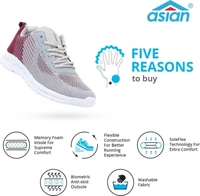 Asian asian Delta-14 sports shoes for men | Latest Stylish Casual sport shoes for men | running shoes for boys | Lace up Lightweight grey shoes for running, walking, gym, trekking, hiking & party Running Shoes For MenColour: Grey, Maroon1.2 inch Heel HeightOuter Material: FabricInner Material: Soft breathable fabric lining which prevents sweatingClosure: Lace-UpsPattern: Mesh10 Days Retu - 9