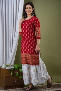 Surhi Women Kurta and Sharara SetViscose Rayon Fabric3/4 SleevePaisley PatternColor: Red - L