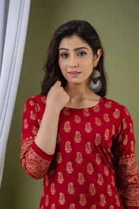 Surhi Women Kurta and Sharara SetViscose Rayon Fabric3/4 SleevePaisley PatternColor: Red - L