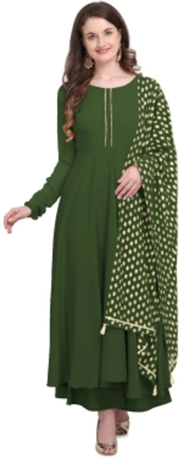 THE FAB FACTORY Women Kurta and Dupatta SetGeorgette, Crepe FabricFull SleeveSolid PatternColor: Green, GoldFor Women10 Days Return Policy, No questions asked. - L