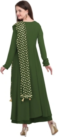 THE FAB FACTORY Women Kurta and Dupatta SetGeorgette, Crepe FabricFull SleeveSolid PatternColor: Green, GoldFor Women10 Days Return Policy, No questions asked. - L
