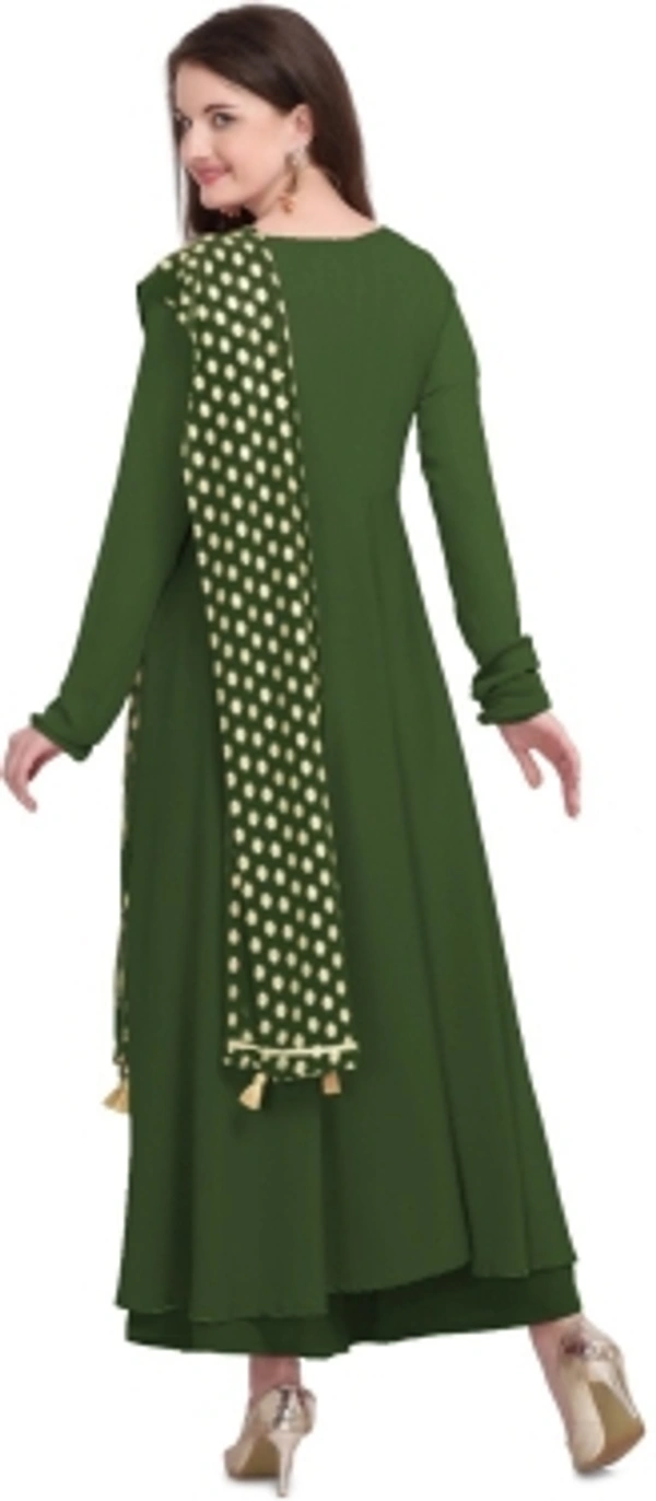 THE FAB FACTORY Women Kurta and Dupatta SetGeorgette, Crepe FabricFull SleeveSolid PatternColor: Green, GoldFor Women10 Days Return Policy, No questions asked. - L