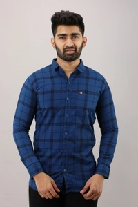Surhi Men Checkered Casual Blue ShirtFabric: Pure CottonSlim Fit, Full SleevePattern: CheckeredSet of 1. , 10 Days Return Policy, No questions asked. - Xl