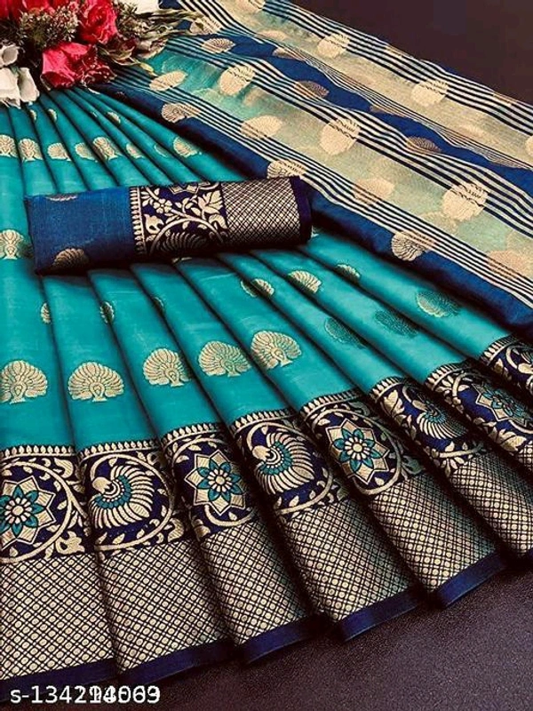 Banarasi Art Silk jequrad sareeName: Banarasi Art Silk jequrad sareeSaree Fabric: CottonBlouse: Separate Blouse PieceBlouse Fabric: Cotton SilkPattern: Zari WovenBlouse Pattern: Same as BorderNet Quantity (N): SingleSizes: Free Size (Saree Length Size: 5.5 m, Blouse Length Size: 0.8 m) Country of Origin: India