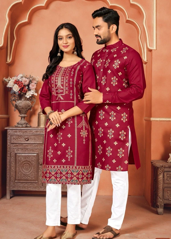 Cute Couple Matching Kurta Kurti Set With Pazama - Boys Kurta Pyjama M41, Girls Top Pant M38
