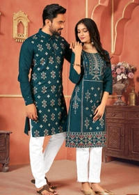 Cute Couple Matching Kurta Kurti Set With Pazama - Boys Kurta Pyjama M41, Girls Top Pant M38