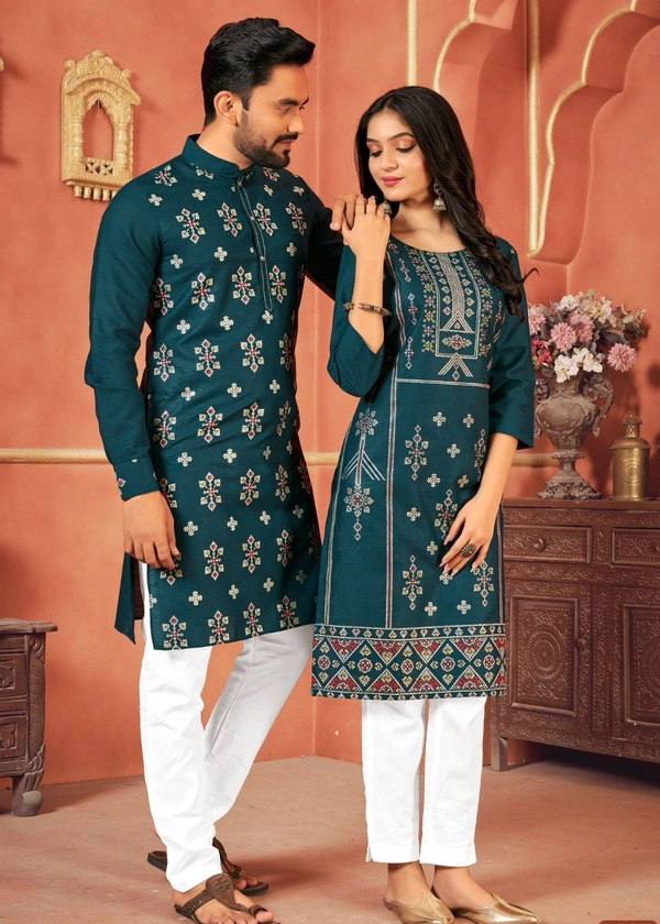 Cute Couple Matching Kurta Kurti Set With Pazama - Boys Kurta Pyjama M41, Girls Top Pant M38