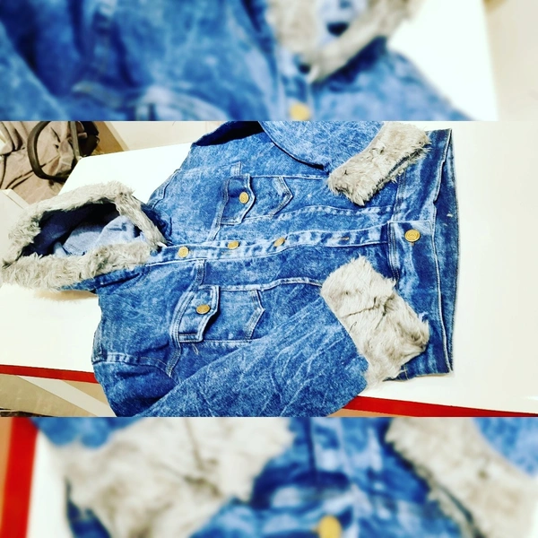 DENIM FUR JACKET - Denim Blue, Free size