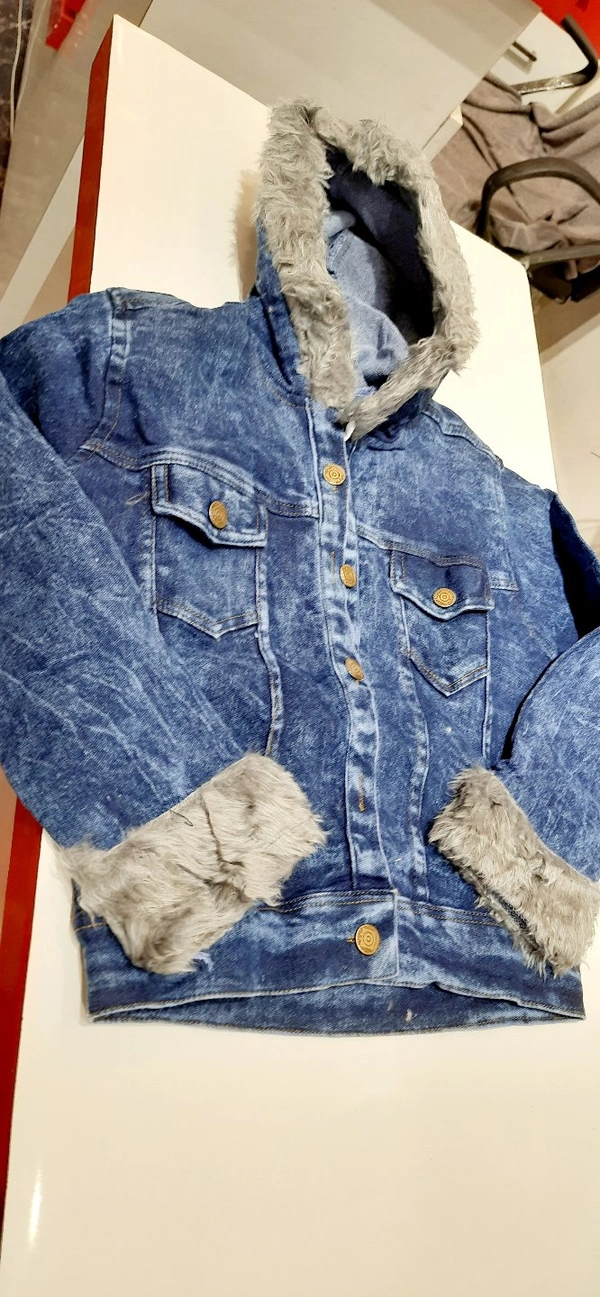 DENIM FUR JACKET - Denim Blue, Free size