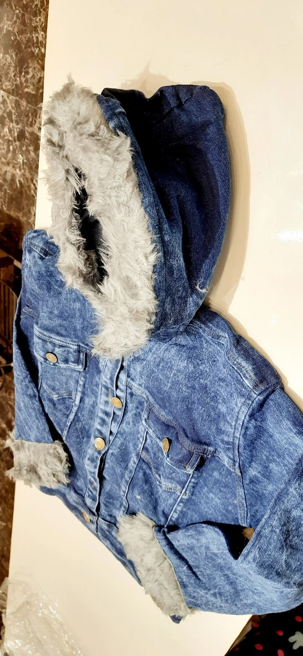 DENIM FUR JACKET - Denim Blue, Free size
