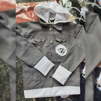 DENIM HOOD JACKET GIRLS WOMEN - GRAY, FREE SIZE