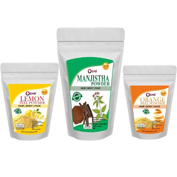 OEHB 100% Natural Orange Peel,Lamon Peel and Manjistha Powder (Each 50gm)