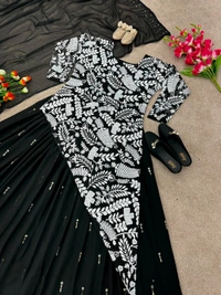 SR- Launching New Designer Party Wear Look New Top-Plazzo and Dupatta With Heavy Embroidery Work  - Black, XL, Semi Stitched