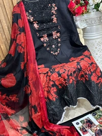 Mehboob Tex M PRINT SPRING SUMMER (Chiffon Duppata) - Black, Semi Stitched