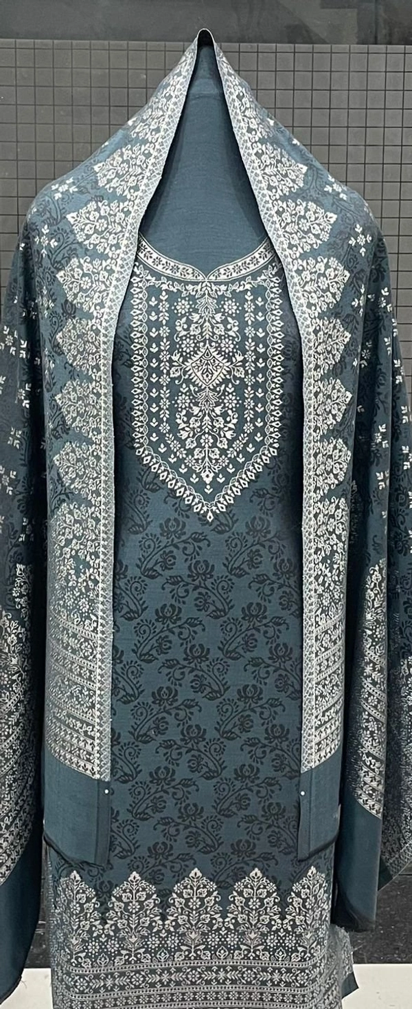 KOHLI SHAWLS Introducing  pashmina  kani  zari (TILLA) Suits  With  Kani Zari Jaal Stole And  Bottom - FREE SIZE, Un-Stitched, Limed Spruce