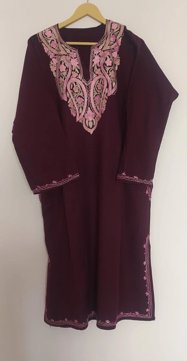 Kashmiri Aari Work Pheran  - Maroon, Free Size, Length 44