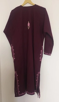 Kashmiri Aari Work Pheran  - Maroon, Free Size, Length 44