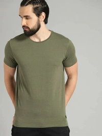 Fambruh Men tshirt Solid Round Neck Regular Sleeves  T-shirt - S