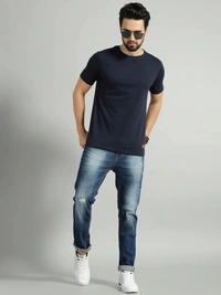 Fambruh Men tshirt Solid Round Neck Regular Sleeves  T-shirt - M