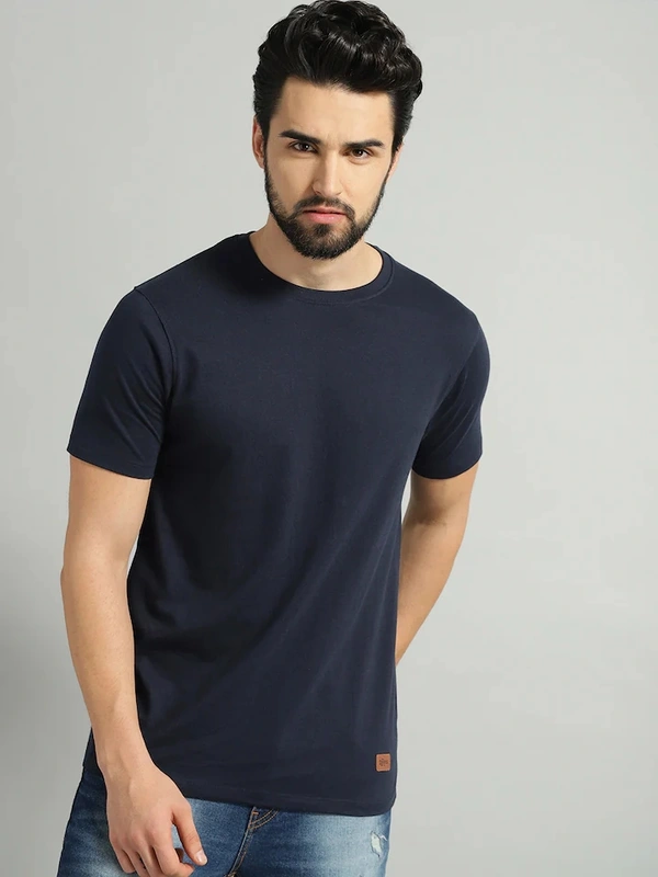 Fambruh Men tshirt Solid Round Neck Regular Sleeves  T-shirt - S