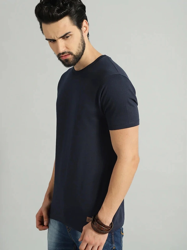 Fambruh Men tshirt Solid Round Neck Regular Sleeves  T-shirt - S