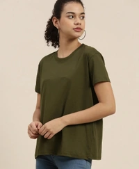 Fambruh High Quality Cotton Solid Women Half Sleeves Slim Tshirt - M
