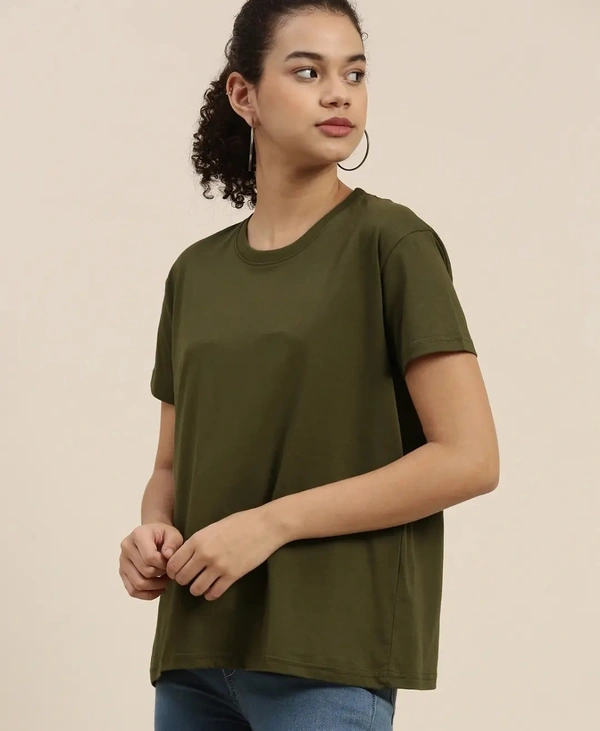 Fambruh High Quality Cotton Solid Women Half Sleeves Slim Tshirt - M