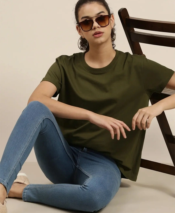 Fambruh High Quality Cotton Solid Women Half Sleeves Slim Tshirt - XXL